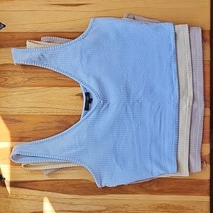 Bundle of 3 Papermoon simple v-neck cropped tank L NWT cocoa, beige, light blue